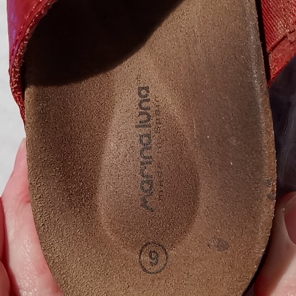 Marina Luna Size 6 Red Leather Sandal With Black Stitching Cork Footbed - Picture 8 of 11